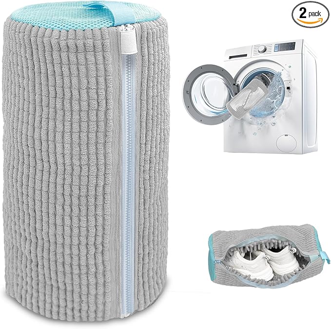 Shoe Washing Machine Bag,Laundry Shoe Bag for Washer and Dryer,Reusable Shoe Cleaning Bag for Sneakers,Tennis Shoes,With Self-locking Zipper, Microfiber Inside,Include Shoe Bag (Lite Grey - 1 Pack)