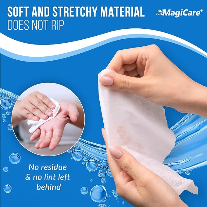 MagiCare 75% Large Alcohol Wipes (2 Canisters) - Hand Sanitizing Wipes - Hand Sanitizer Wipe, Unscented, Premium - Home, Classroom, Camping - 2, 100ct Canisters (200pcs)