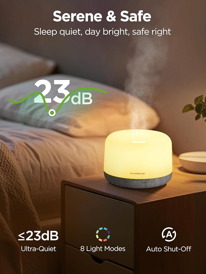 InnoGear 500ml Aromatherapy Diffuser for Home 10 Essential Oil Set, White | Gift Set, Remote Control, Automatic Shut-Off, 4 Timers, Quiet, Run up to 18hrs, Cool Mist Humidifier, Large Room, Easy to Use