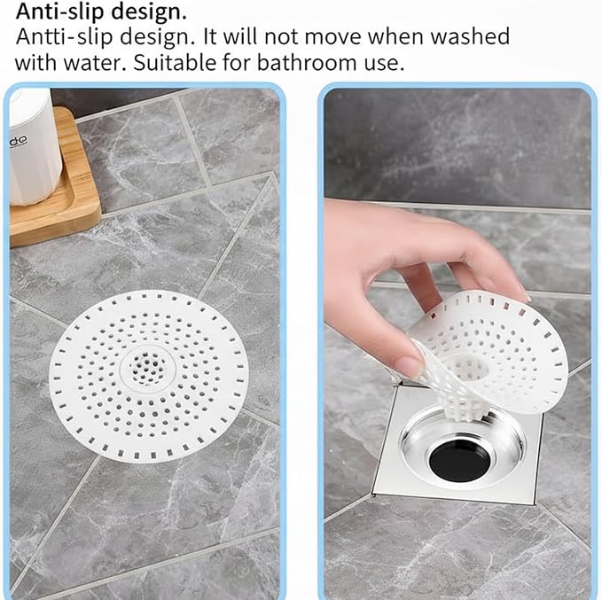 Shower Drain Hair Catcher, Premium Silicone Drain Protector & Shower Drain Cover for Regular Drains of Shower Room, Bathroom, White