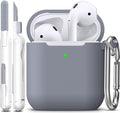 R-fun for AirPods 1/2 Case, Soft Silicone Protective Cover with Keychain and Cleaning Pen, Compatible with AirPods 2nd/1st Generation (2016/2019), Full Drop Protection Cover, Dark Gray