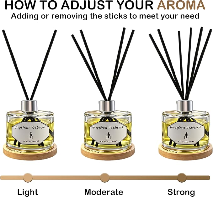 Reed Diffuser Set, 5 fl oz Grapefruit Teakwood Scented Oil Diffuser, Home Fragrance with Cotton Reed Sticks for Bedroom, Office, Bathroom Shelf Decor & Gifts