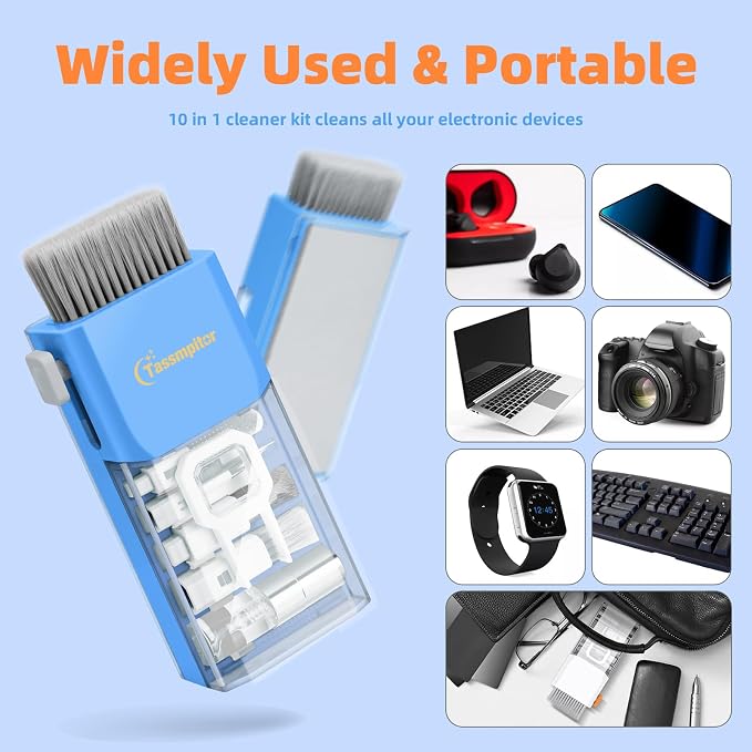 Keyboard Cleaning Kit, All-in-One Laptop & Computer Screen Cleaner, SkyBlue | Multi-function Electronic Cleaner, Soft Bristle Brush, Computer Screen-safe Spray, Compact, for MacBook, iPad, iPhone, earbud
