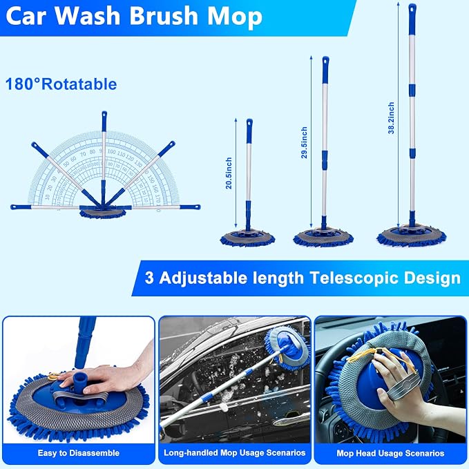 THINKWORK Car Wash Kit with Foam Gun, Complete Car Detailing Kit 40 PCS | Deep Efficient Interior & Exterior Cleaning, Extendable Mop & Bucket, Soft Microfiber Brushes Set, Tire & Wheel Brush, Gift