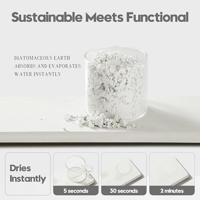 2PCS 10"x 5" Large Bathroom Sink Vanity Trays, Water Absorbing Diatomite Stone Quick Drying Mat for Kitchen Counter, Dish Rack Dispensers Sponge Holder Caddy Organizer, White, 10"x 5"