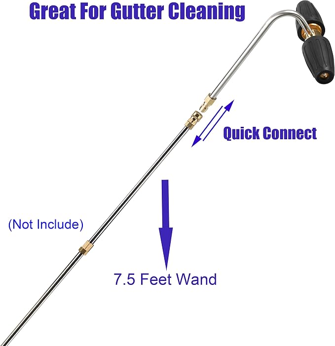 Tool Daily Gutter Cleaner Attachment for Pressure Washer, 2 Turbo Nozzle | Rotating Power Washer Turbo Nozzle for Gutter Cleaning, 1/4 Inch Quick Connect, 3300 PSI
