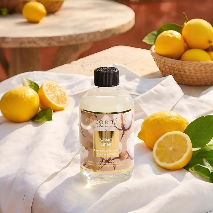 Reed Diffuser Refill Clean Linen 10.14oz (300ml) with 8 Sticks - Premium Long-Lasting Floral Essential Oil, Home Fragrance for Bedroom, Bathroom Home Decor