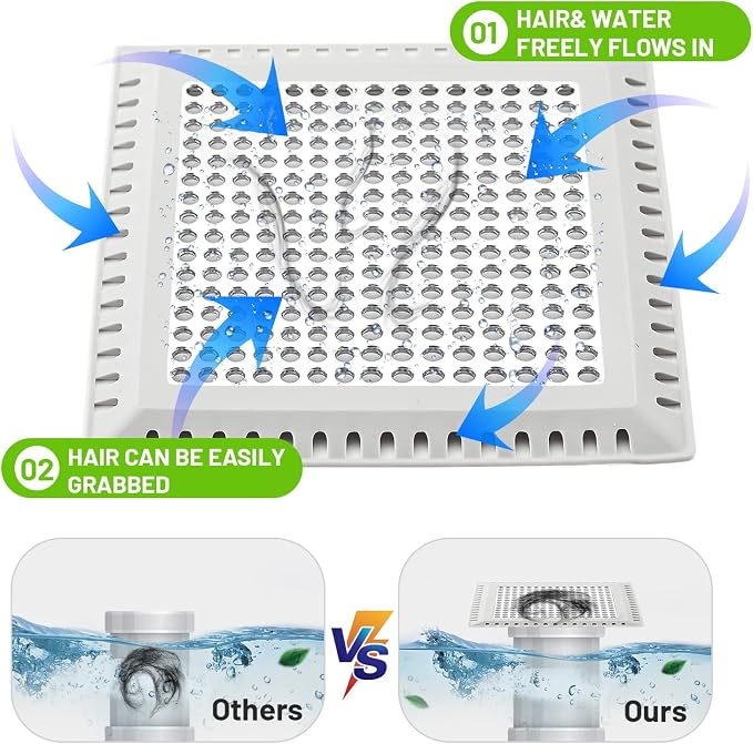 Aluvor Drain Hair Catcher,Shower Drain Cover Hair Catcher Shower Strainer | Square Shower Hair Drain Catcher for Bathroom Floor to Keep Away from Clogged Drain-No Rust!