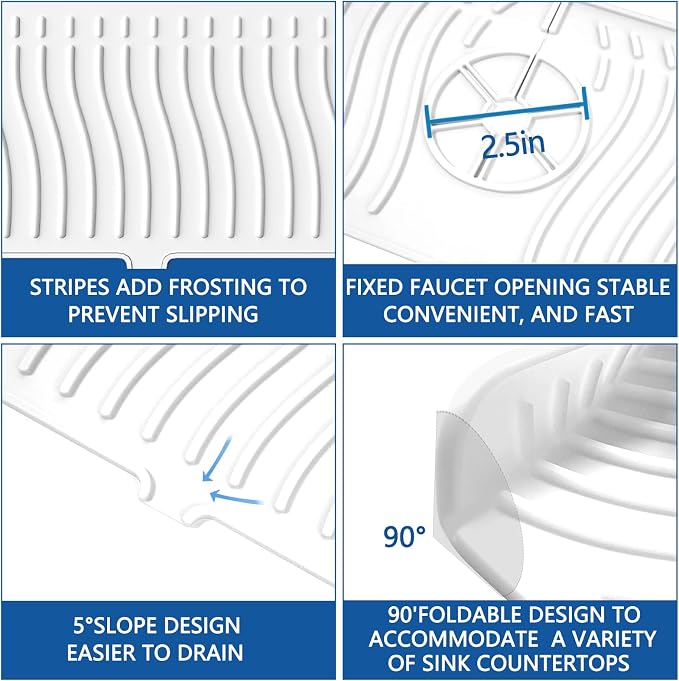 EBIGIC Kitchen Sink Splash Guard-24 x 5.8'' Ultrathin Silicone Sink Mat Splash Guard fit for Countertop, Bathroom,Farmhouse,RV (White)
