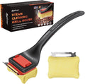Grill Brush Bristle-Free Steam Cleaning, Long Handle BBQ Brush Replaceable Head with Grill Scraper, Barbecue Grill Cleaner for All Grill Types (2 Pack Cleaning Head)