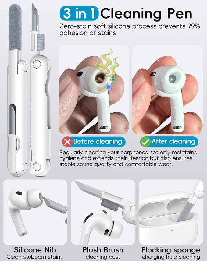 4 Pairs Replacement Ear Tips for AirPods Pro 1st /2nd(Medium-White | with Noise Reduction Hole,Built-in dust Guard Screen Silicone Ear Tips with Cleaning Pen