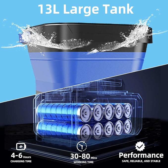 Portable Pressure Washer Rechargeable with 13L Water Tank, Foldable Power Washer Cordless, 7 Adjustable Pressure Levels, Water Sprayer with 23FT Hose for Camping, Bike, Pet, Garden, Car Wash