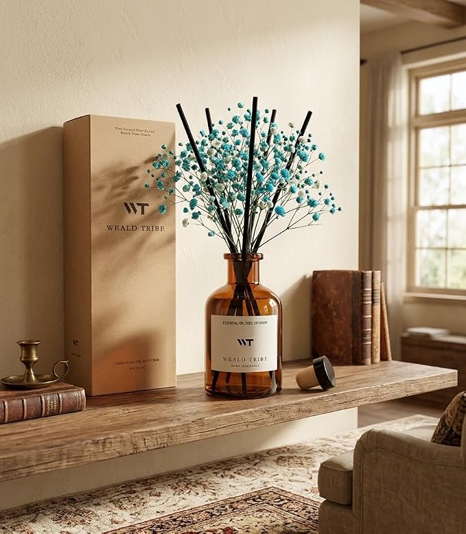 Flower Reed Diffuser Set Ocean Mist & Sea Salt Scent for Bathroom Air Fresheners | 4.0 fl oz Essential Oils with Sticks Home Fragrance Defusers | House Bedroom Office Shelf Decor & Gift