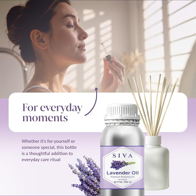Siva Lavender Essential Oil, Huge Bottle, Large Size, 32 Fl Oz (946 ml) | Lavender Oil for Diffuser, Humidifier, Linen Spray, Skin Care, Hair Care, Body Massage, Soap, Candle, Bath Salt & DIY Blends
