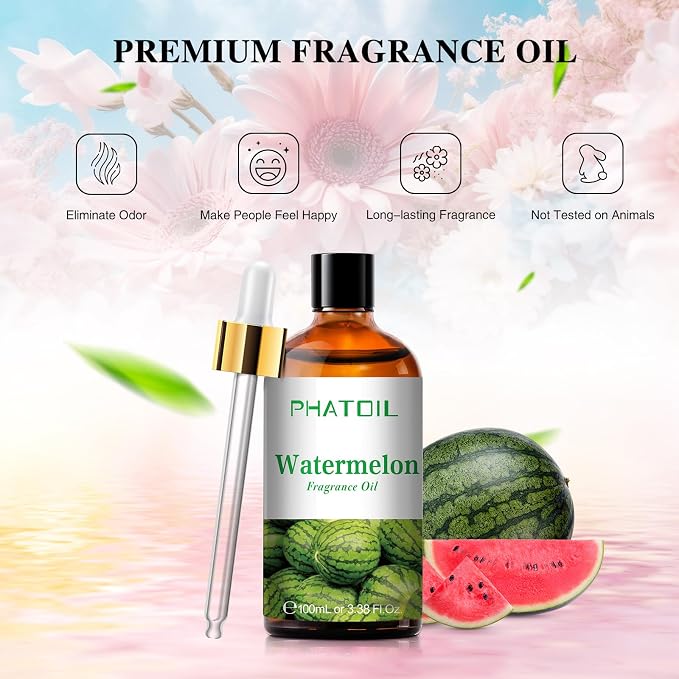 PHATOIL Watermelon Fragrance Oil for Diffuser Aromatherapy 3.38FL.OZ | Long Lasting Scented Oils For Humidifier, Air Freshener, DIY Soap Candle, Scent Project Making, Aroma Oil for Home Freshening