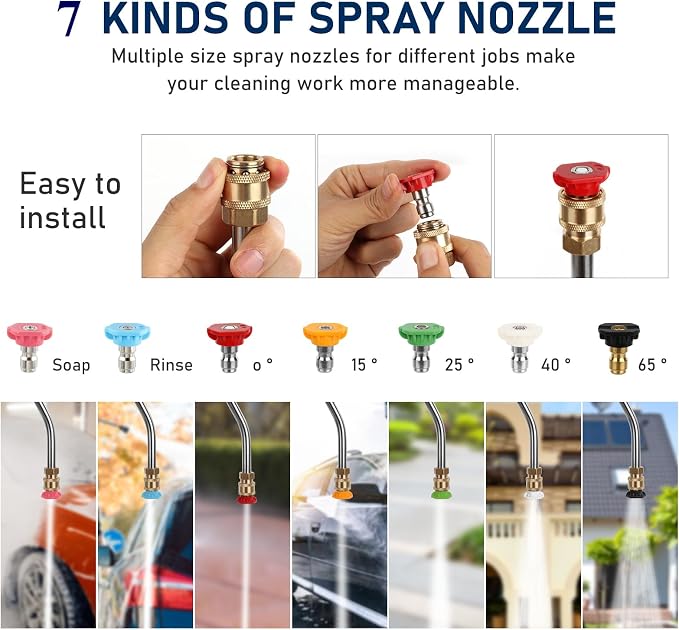 Pressure Washer Extension Wand 24 FT, Extension Pole for Pressure Washer with Gutter Extension, and 7 Spray Nozzle Tips for Roof Fence Window Washing Gutter Cleaner