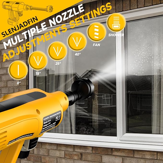 SLENJADFIN Cordless Portable Washer Compatible with Dewalt 20V Battery, Portable Handheld Cleaning Tool with Brushless Motor, 6-in-1 Nozzle, 4 Level Adjustable for Car Floor Fence Wall (Tool only)