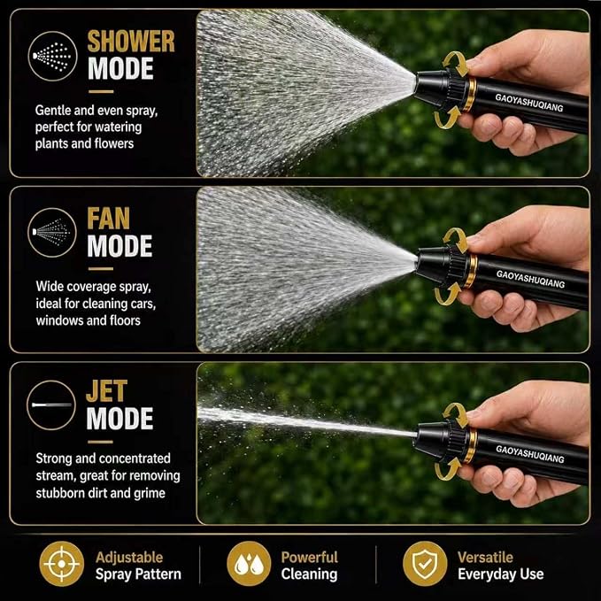 Heavy Duty Adjustable High Pressure Hose Nozzle with Connector Set Power Washer Spray Gun with 3 Spray Modes High Pressure Water Jet Sprayer for Car Wash Yard Patio Garden Outdoor Cleaning(1pc)