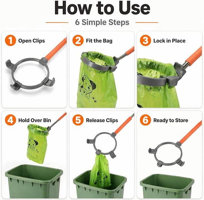 Dog Pooper Scooper with Bags, Long Handle No-Touch Dog Waste Picker Tool | With 90 Rolls Poop Bags, 47 Inch Extendable Handle, No Bending Cleanup, Portable Pooper Scooper for Yard, Walks and Travel