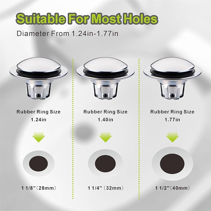 Pop Up Sink Drain Stopper Hair Catcher - Chrome 1 Pack | Polished chrome sink stopper, Fits 1-1/8 & 1-1/2 drains, Premium drain plug, Brass basket filter, Easy clean tool free.