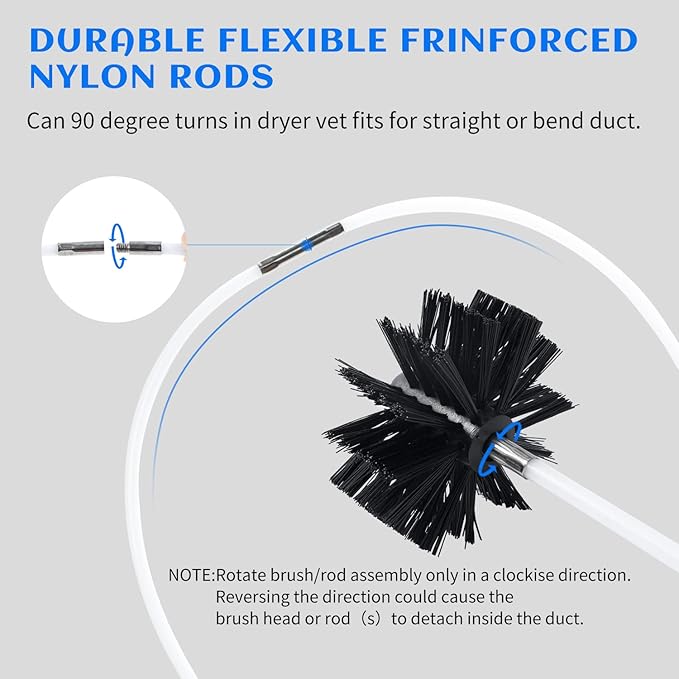 HOKLNUSE Dryer Vent Cleaner Kit Chimney Sweep Cleaning Tools Pellet Stove Cleaner Kit Air Dryer Duct Fireplace Brushes for Easy Lint Cleaning with 4" and 6" Brush Heads (Heavy Duty, 20Feet)