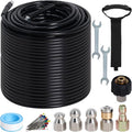 200FT Sewer Jetter Kit for Pressure Washer 5800PSI Drain Cleaner | 1/4" NPT Drain Cleaning Hose with 4 Jetting Nozzles Handle Strap Waterproof Tape and Tools (Black)
