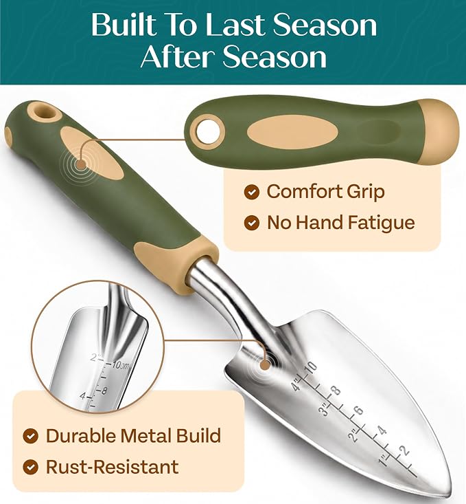 Heavy Duty Gardening Tools - Gardening Gifts for Women, Men, Mom, Dad - Durable, Ergonomic Garden Tools Set (Floral)