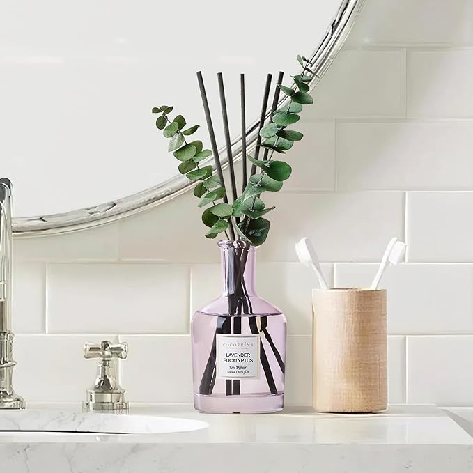 Lavender Eucalyptus Reed Diffuser, 6.76 oz | Real Dried Eucalyptus Leaves, 8 Reeds, Long-Lasting Essential Oil, Home Fragrance, Bedroom or Bathroom Décor