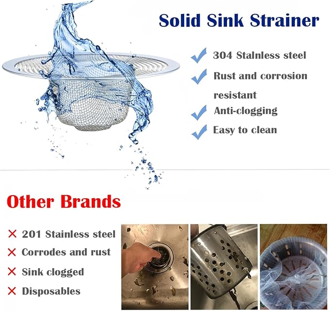 6 pcs Heavy Duty Stainless Steel Slop Basket Filter Trap, 2.75" Top / 1" Mesh Metal Sink Strainer,Perfect for Kitchen Sink/Bathroom Bathtub RV Wash Basin Floor Drain Balcony Drain Hole