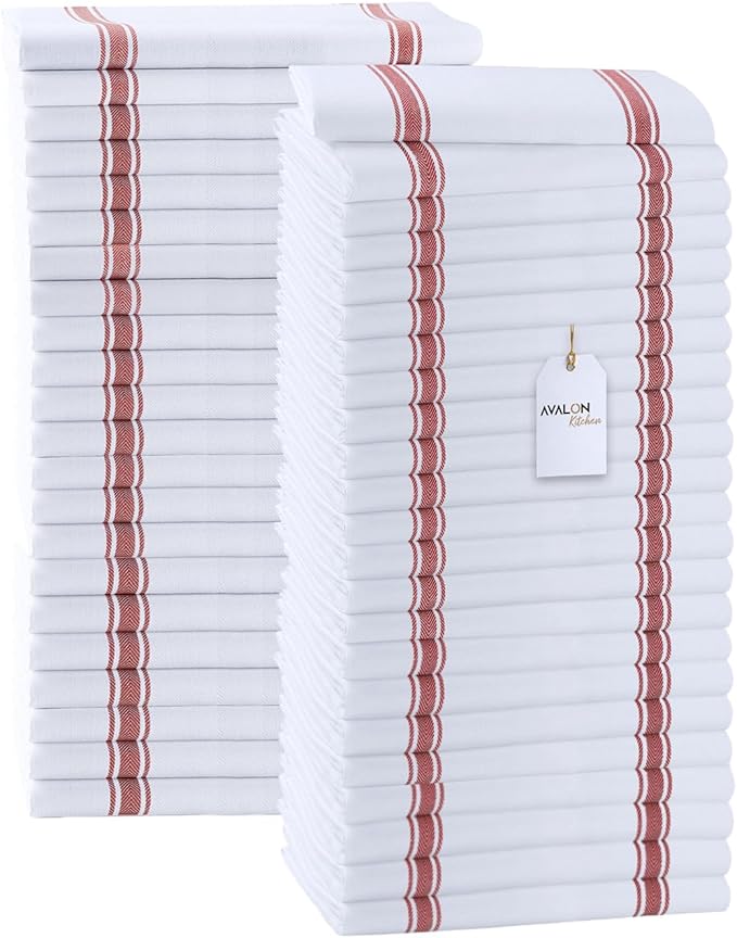 Dish Towels Set (Value Pack of 45) Size 15x25 Inch, 100% Cotton Soft & Absorbent Linen Kitchen Towels, Tea Towels, Reusable Cleaning Cloths for Household Cleaning (Red)