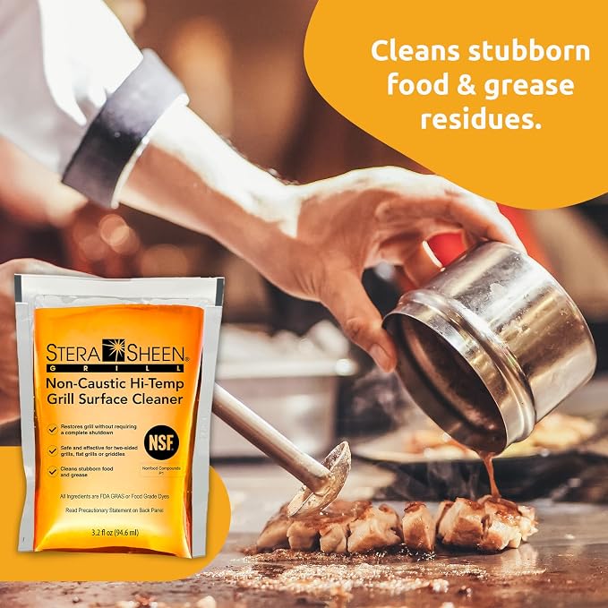 Stera-Sheen Griddle Cleaner - Food Safe, Non-Caustic Formula - Commercial Flat Top Grill & Griddle Cleaner - Remove Tough Grease & Grime - Rust Remover for Outdoor Grill - 40 Quick Packets, 3.2oz Each