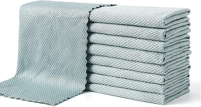 Microfiber Glass Cleaning Cloth, 10 Multi-Functional Reusable Lint Free Cloths,Stainless Steel Windshield Shower Window Cleaning Cloth, Suitable for Home, Kitchen and Auto,Glasses, Mirrors, Screens