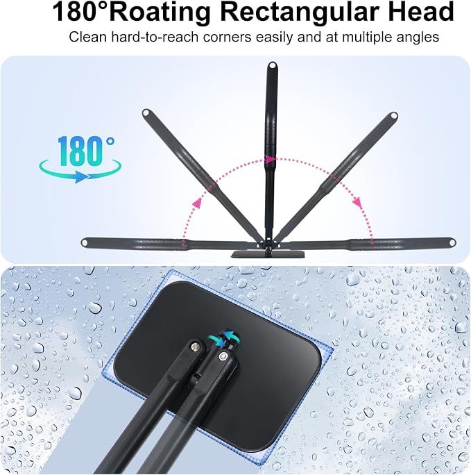 Windshield Cleaner Tool, Windshield Cleaning Wand Auto Window Cleaner Kit with Detachable Handle, 4 Microfiber Velcro Stick Pads and 1 Spray Bottle, Glass Wiper Kit for Windshield,Trucks,SUVs,RVs,Home