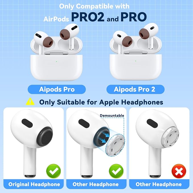 Inesore 4 Pairs Replacement Ear Tips for AirPods Pro 2nd/1st (Light Brown) | with Noise Reduction Hole & Built-in dust Guard Screen,Silicone,with Portable Storage Box & Cleaner Pen,4 Size (XS/S/M/L)