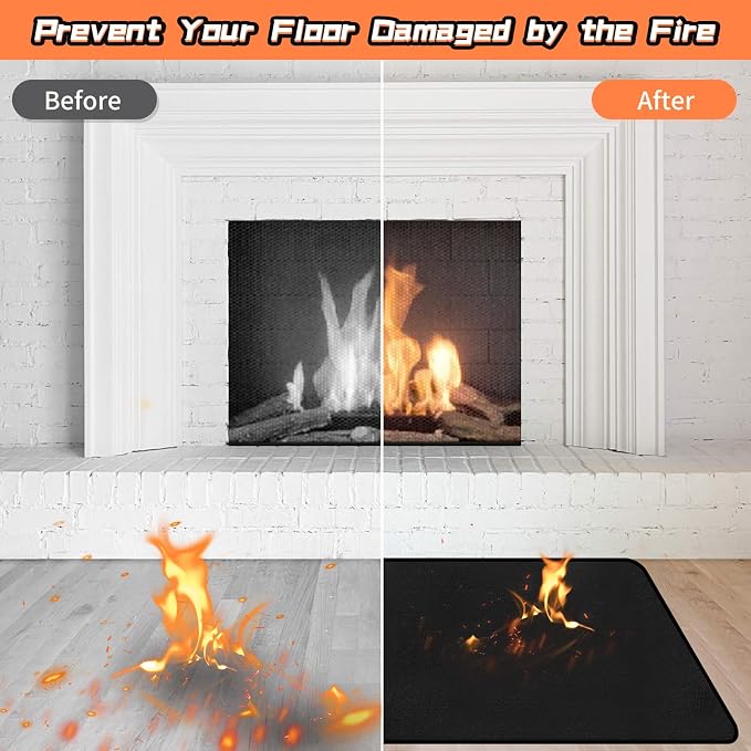 Hearth Rugs Fireproof, Fireplace Rug, Fireplace Mat, Fireplace Rugs Fire Resistant, 42" x24”, Heated Floor Mat for Outdoor BBQ Grills, Fire Pits, Smokers, Woodstoves