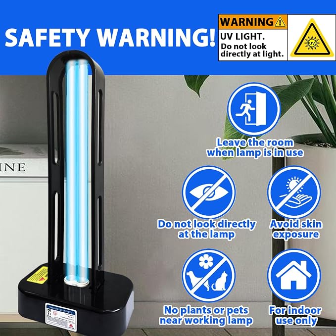 BAIMNOCM 2-Pack 38W Dual-Tube UV Lamp with Ozone & Ozone-Free Bulbs – Automatic Delay Start for Room, Basement, Office, Commercial Use