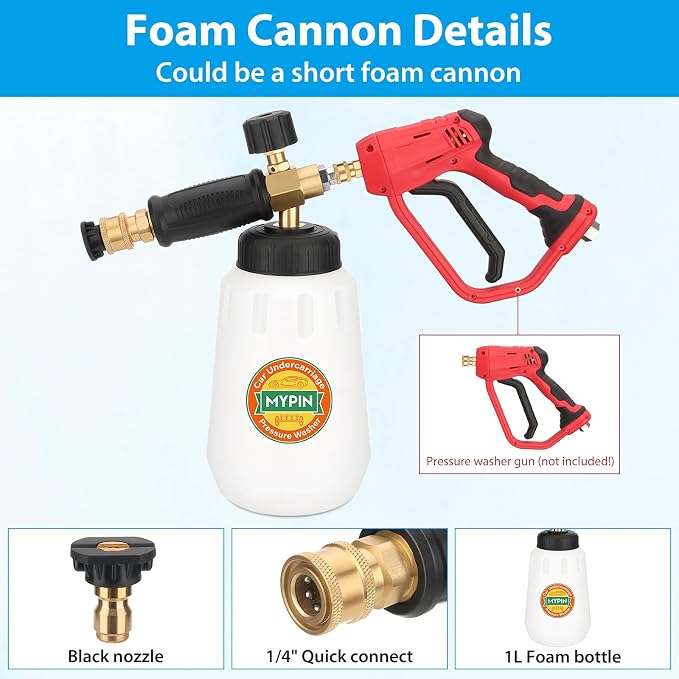 2-in-1 16’’ Undercarriage 4000 PSI Pressure Washer Water Broom with Bottle | Universal Car Pressure Washer with 8 Replaceable Nozzles/Foam Washer/Mitten, Surface Cleaner for Car Wash, Driveway, Sidewalk