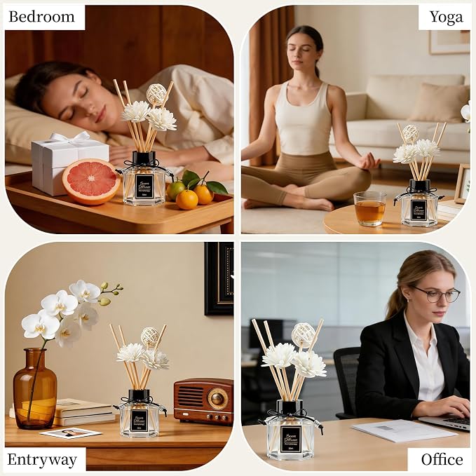 TonJin 2PCS Lavender Reed Diffuser Set 1.7 fl oz with 6 Scent Sticks, Calming Essential Oil Diffuser Sticks for Home, Relaxing Home Fragrance for Bedroom & Bathroom, Natural Non-Toxic Air Freshener