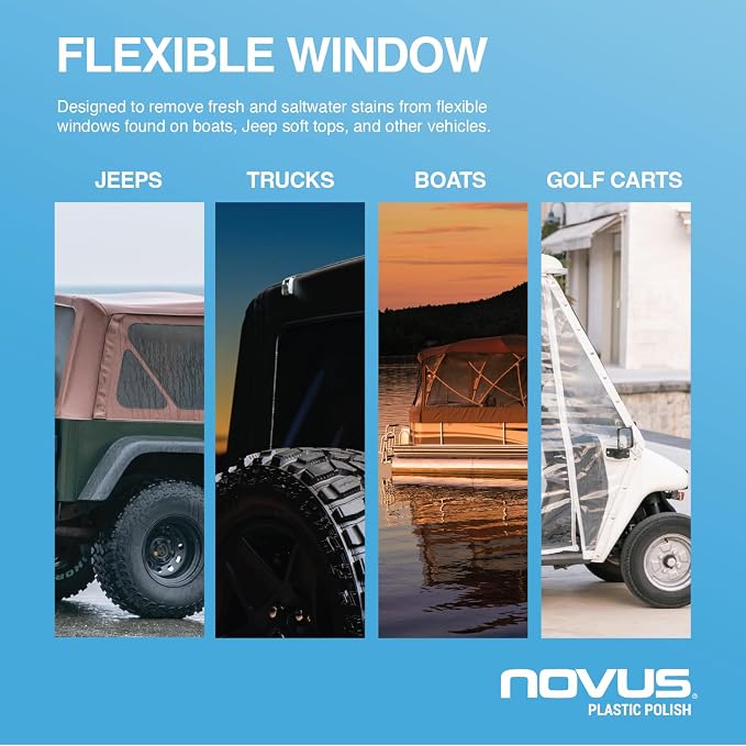 NOVUS Plastic Polish | Flexible Window Kit | One 3” Backing Pad for Drill, One 3” Green Foam Pad, One 3” Black Foam Pad, 1, 2, Three Polish Mate Wipes, One Microfiber Towel