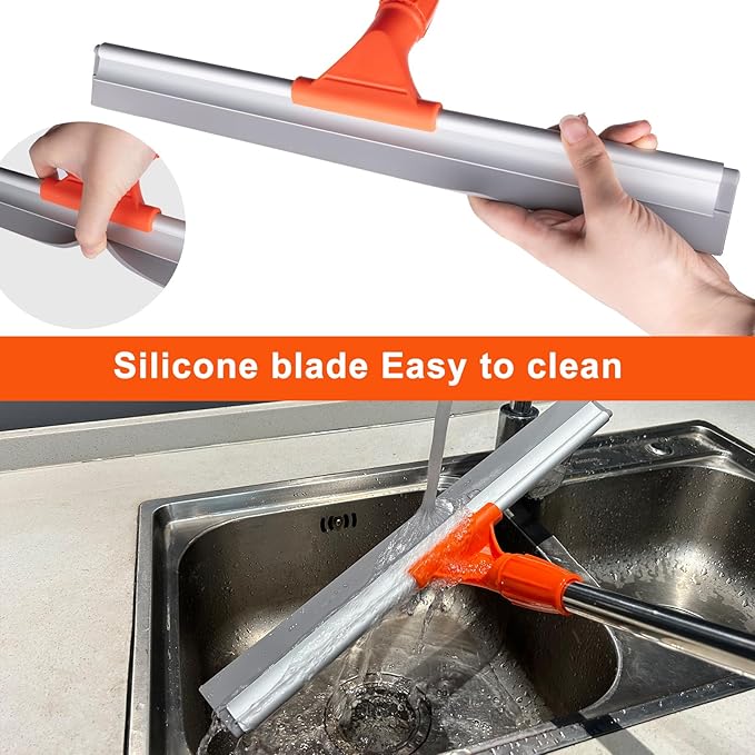 Floor Squeegee with 60" Stainless Steel Handle, 17.2" Silicone Blade Floor Scrubber for Bathroom, Shower, Garage, Tile, Window and Water Removal