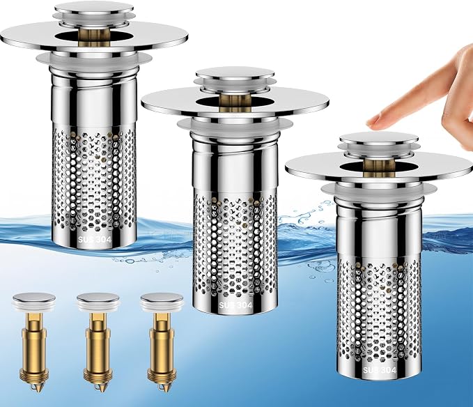 Bathroom Sink Drain Strainer,Universal Pop-Up Sink Stopper Hair Catcher, Anti-Clog Stainless Steel Drain Filter Basket, Removable Sink Drain for Bathroom Sink Stopper
