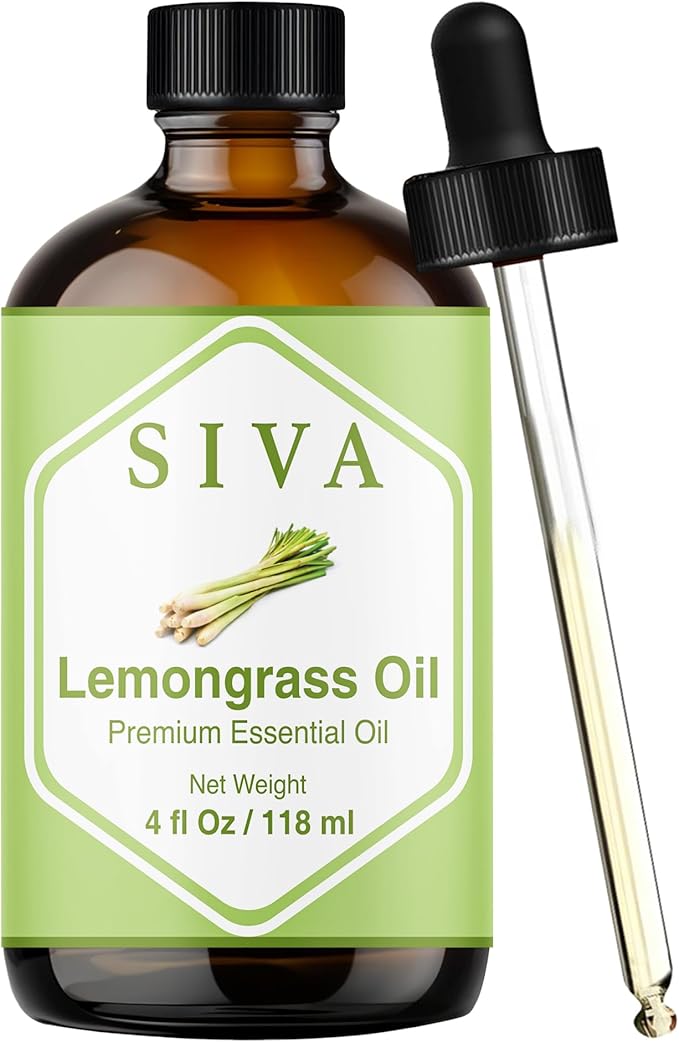 Siva Lemongrass Essential Oil, Glass Bottle with Dropper, 4 Fl Oz (118 ml) | Lemongrass Oil for Diffuser, Humidifier, Home Fragrance, Room Spray, Skin, Body Massage, Soap Making, Candle Making & DIY