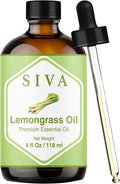 Siva Lemongrass Essential Oil, Glass Bottle with Dropper, 4 Fl Oz (118 ml) | Lemongrass Oil for Diffuser, Humidifier, Home Fragrance, Room Spray, Skin, Body Massage, Soap Making, Candle Making & DIY