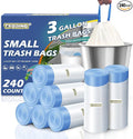 240 Count 3 Gallon Trash Bags Drawstring - 12 Liter Small Garbage Bags for Bathroom, 0.96 Mil Strong White Unscented Plastic Wastebasket Bin Liners for Toilet Office and Bedroom