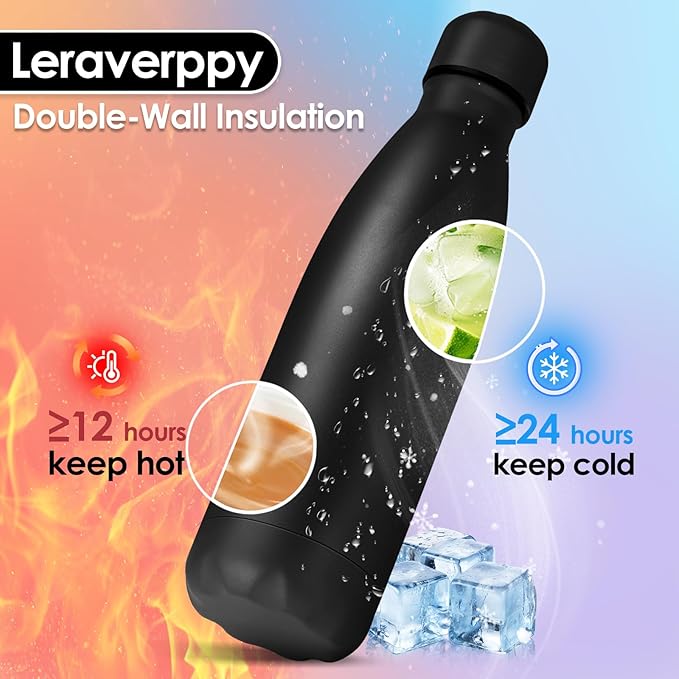 25oz Cola-Bottle Shaped Stainless Steel Leak-proof Water Bottle,Double Wall Vacuum Insulated Metal,Travel Mug For Sports Indoors & Outdoors,BPA-Free School Kids Flasks,Black(2 Pack）