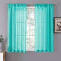 Tollpiz Short Sheer Curtain Linen Textured Bedroom Curtains Sheer Light Filtering Rod Pocket Voile Curtain for Living Room, 54 x 54 inches Long, Aqua Blue, Set of 2 Panels