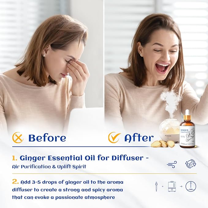 HIQILI 1 Fl Oz Ginger Oil, Ginger Essential Oil for Hair, Massage, Skin - 30ml