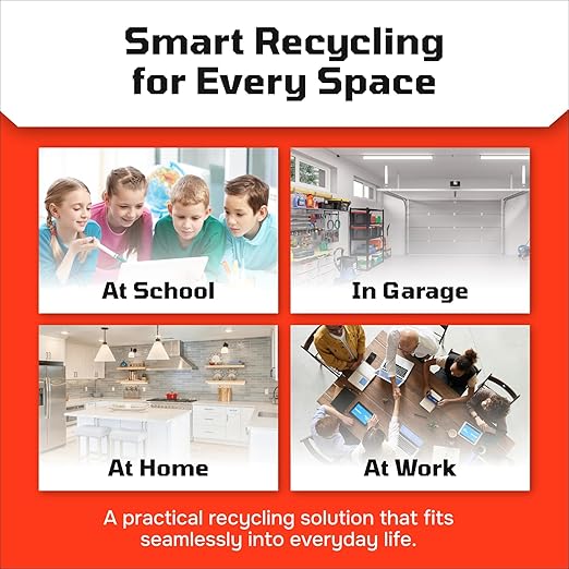 Multi Recycling Bin System with Three Stacking 6 Gallon Bins with Carrying Handles, Stackable and Compact for Offices, Homes, Garages, Businesses - (Green, 6 Pack)