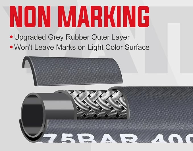 YAMATIC 3/8" ID Pressure Washer Hose 50 FT, 4000 PSI, Kink-Resistant 3/8Inch Swivel Quick Connect, Non-Marking Rubber Jacket, Steel Wire Braided, Hot Water 212°F Replacement Power Washer Hose