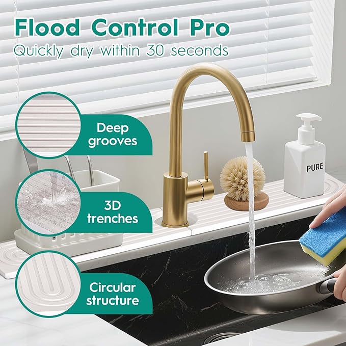 24 Inch Stone Faucet Mat for Kitchen Sink,Kitchen Sink Splash Guard-Water Absorbing Stone Tray for Sink,Super Absorbent, Diatomite Protector with Drainage for Kitchen Bathroom Counter(White）